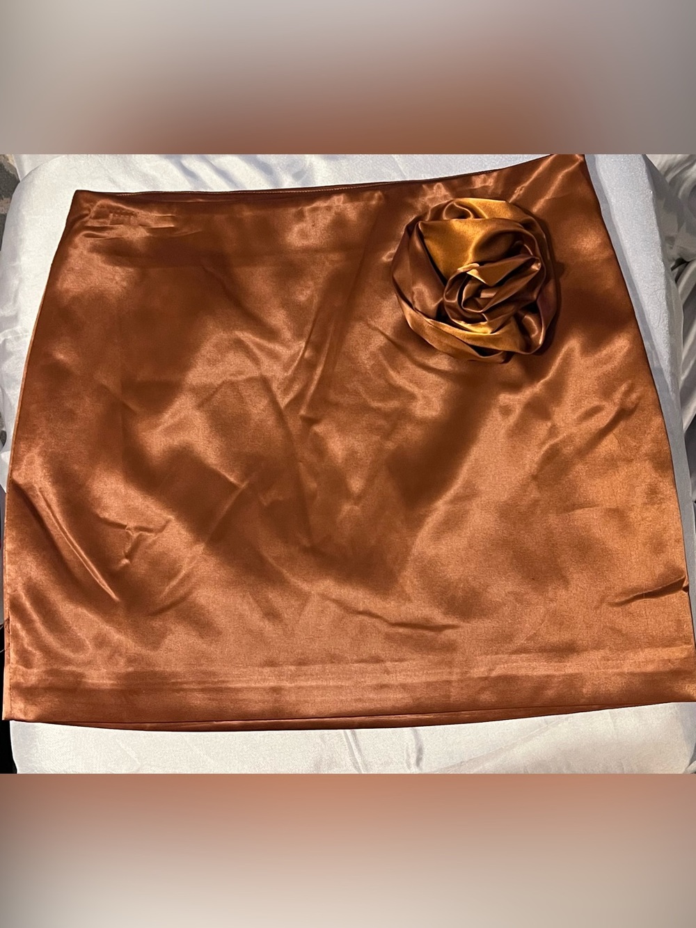 Endless Rose Satin Rosette Mini Skirt Copper Brown M